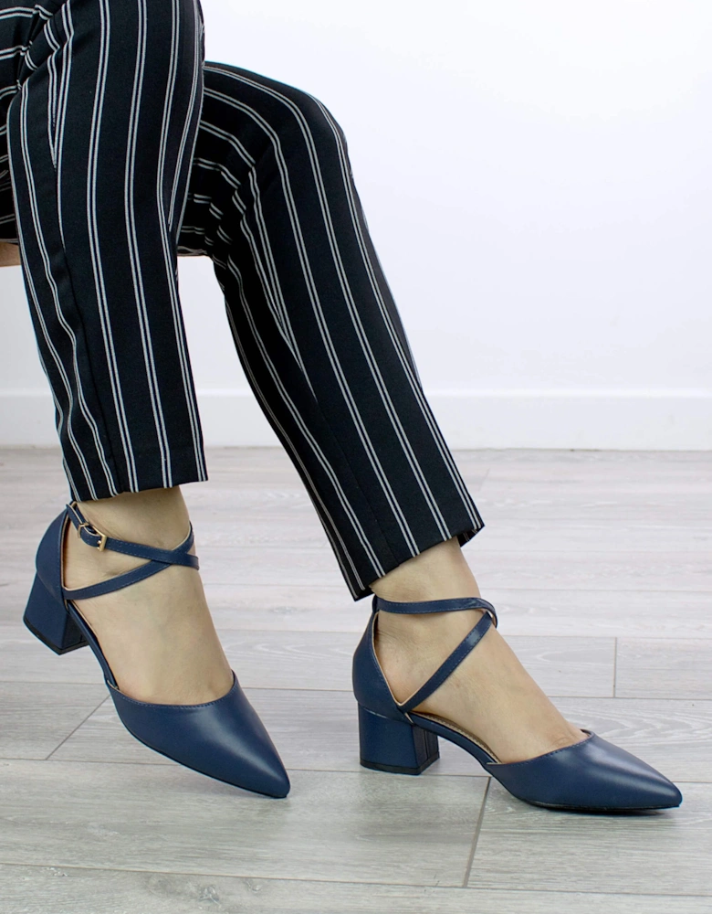 Mid Block Heel Faux Leather Pointed Toe Evening Party  Strappy Heels