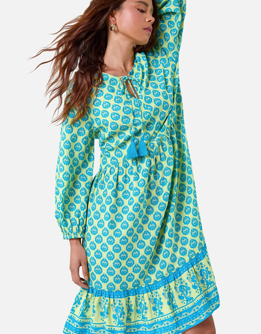 Petite Border Print Tassel Smock Dress, 2 of 1