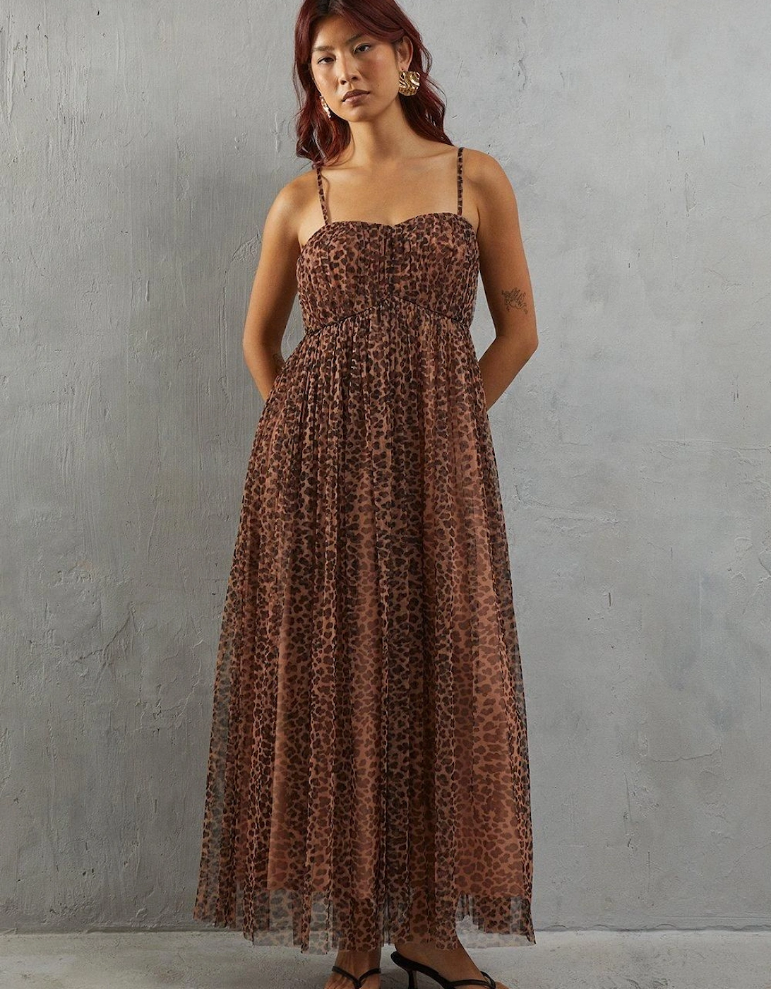 Tulle Animal Print Strappy Bandeau Maxi Dress, 2 of 1