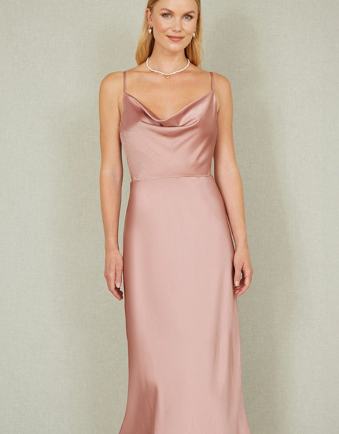 Rose Pink Satin Cowl Neck Midi Dress, 2 of 1