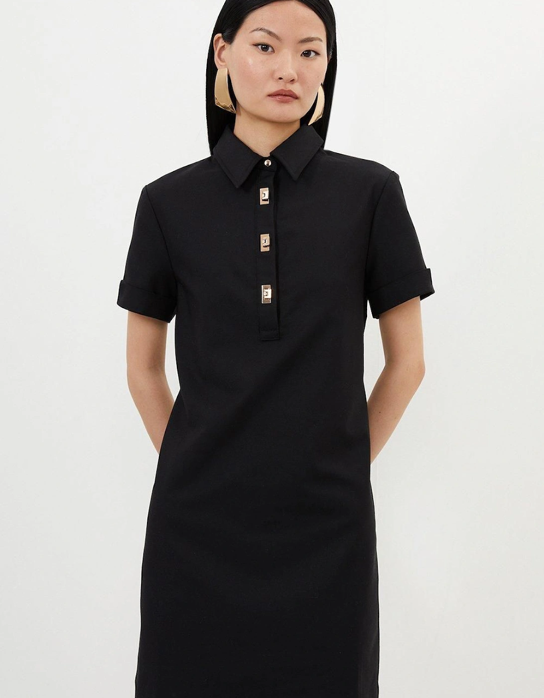 Techno Cotton Woven Short Shirt Dress With Gold Clasp, 2 of 1
