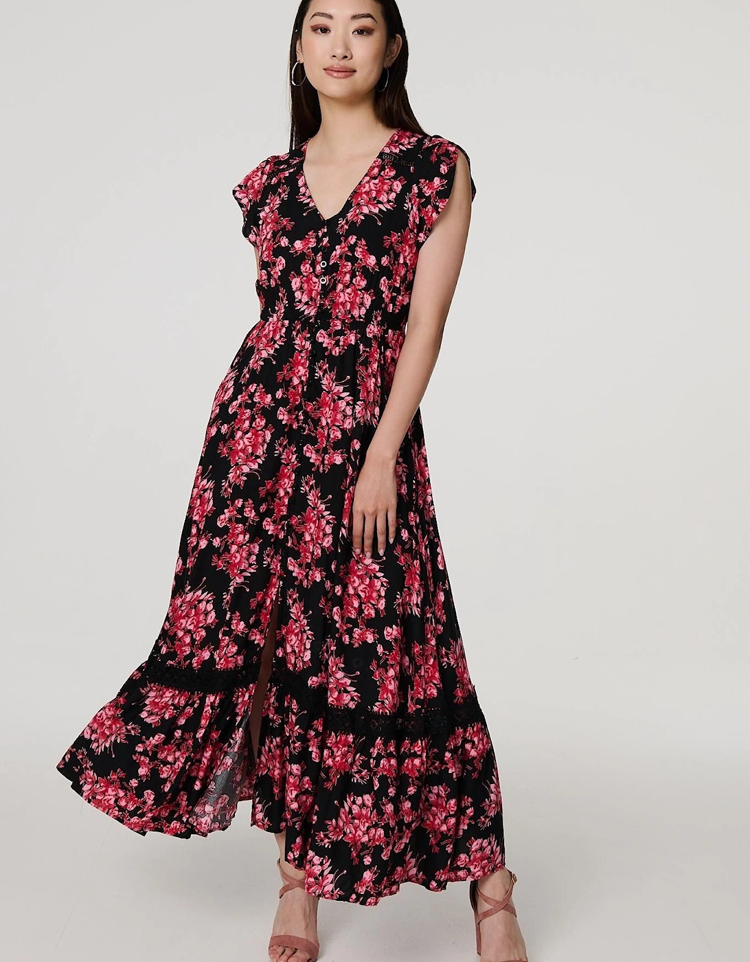 Floral Cap Sleeve Tiered Maxi Dress, 2 of 1