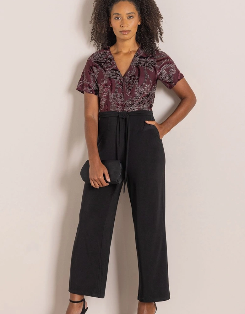 Shimmer Short Sleeve Wrap Jumpsuit