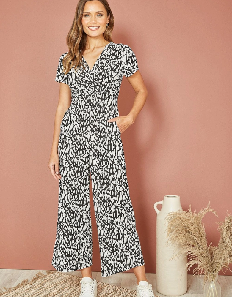 Black And White Wrap Over Stretch Jumpsuit