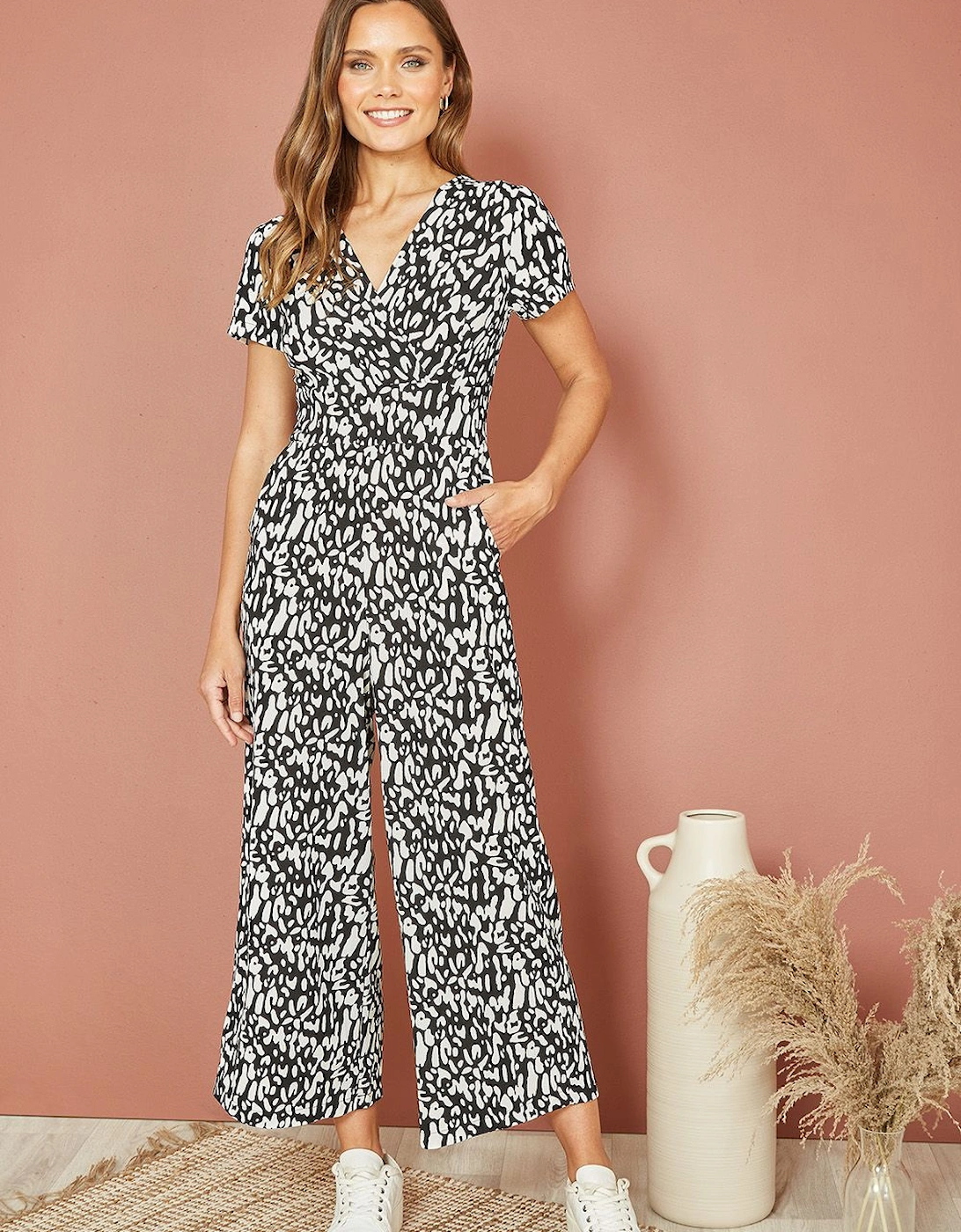 Black And White Wrap Over Stretch Jumpsuit, 2 of 1