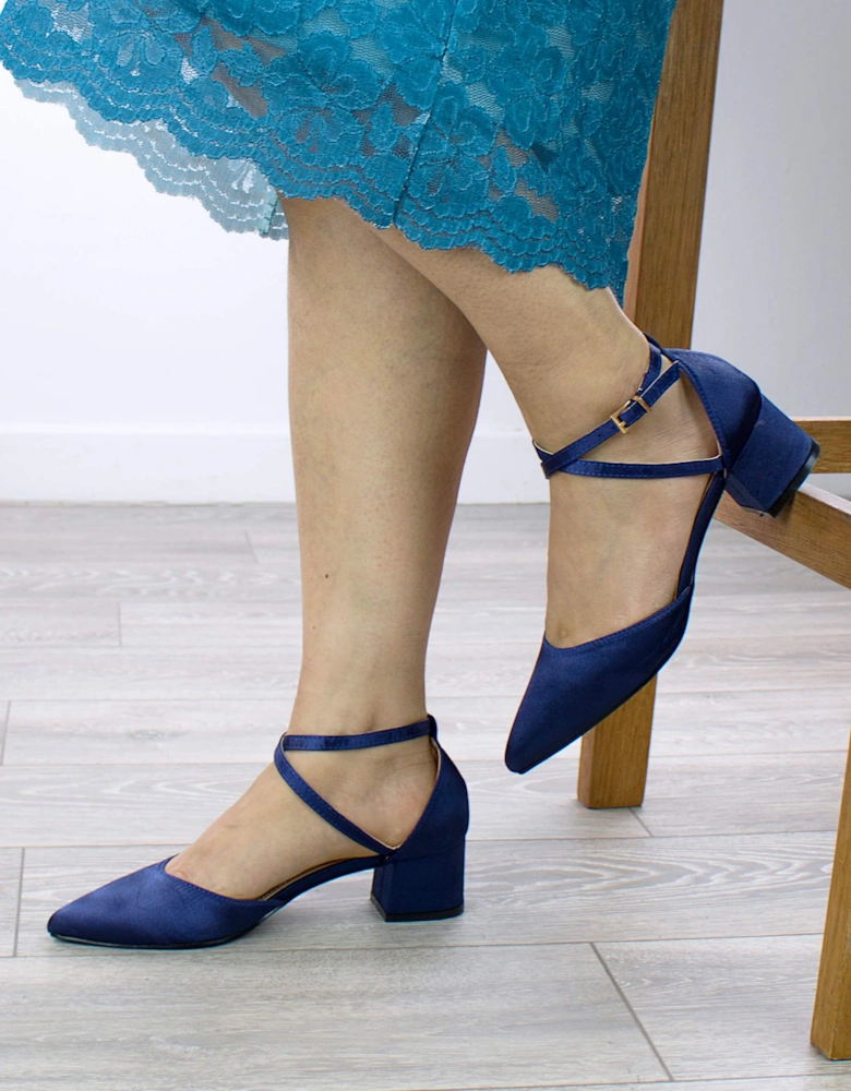 Mid Block Heel Satin Pointed Toe Evening Party  Strappy Heels