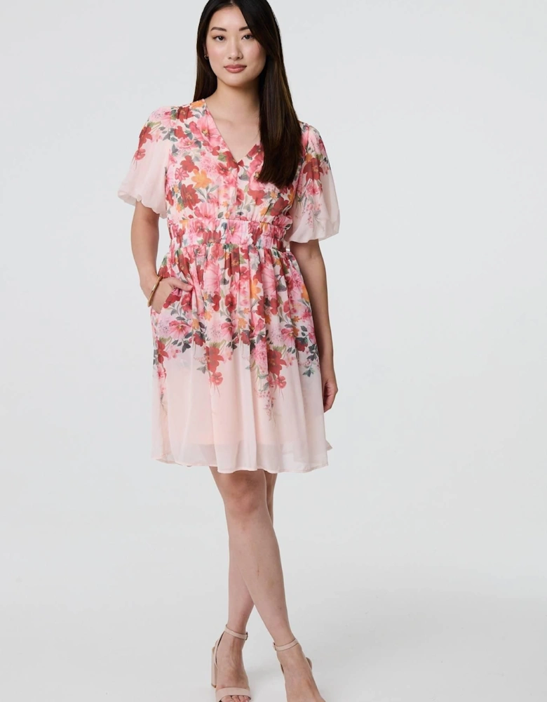 Floral Print Angel Sleeve Mini Dress