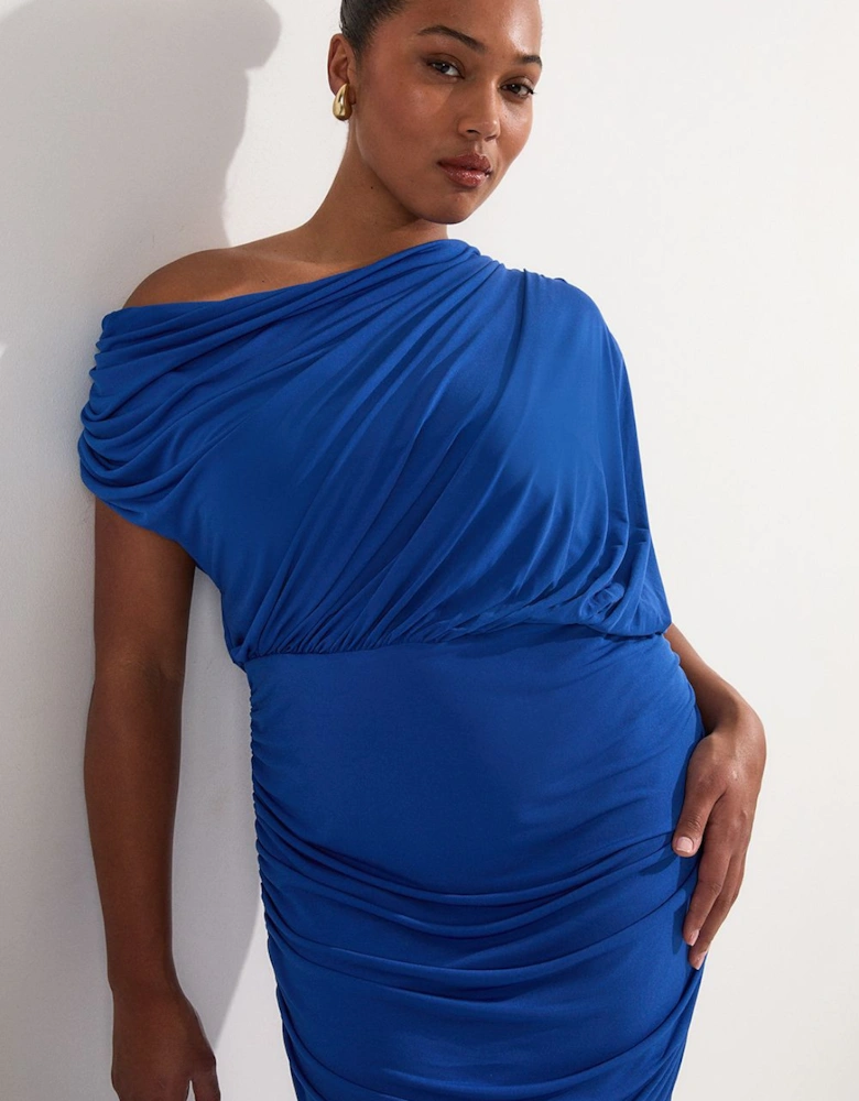 Plus Size Jersey Crepe Asymmetric Neckline Maxi Dress