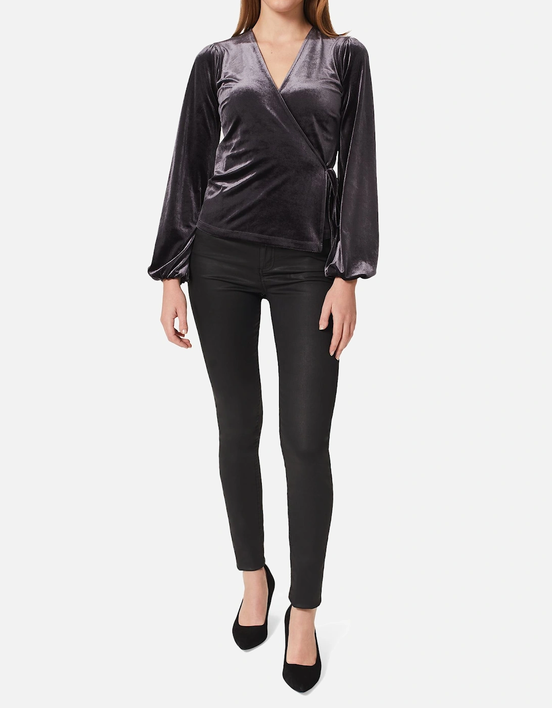 Livvy Velvet Wrap Top Plain, 2 of 1