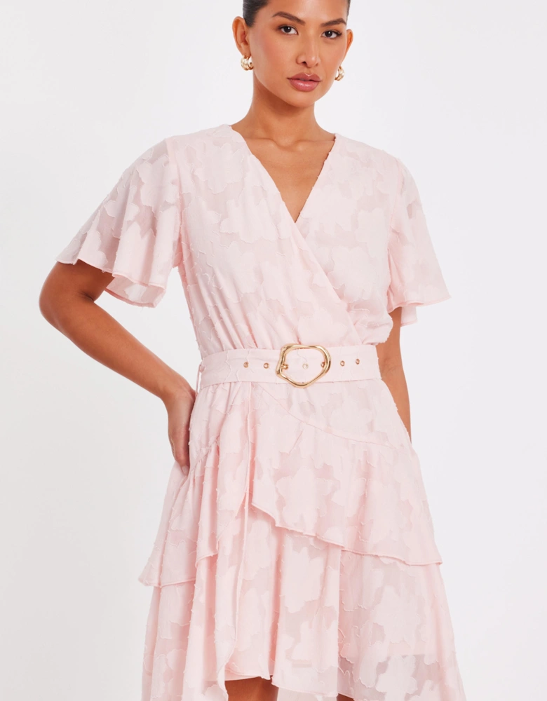 Pale Pink Belted Skater Dress