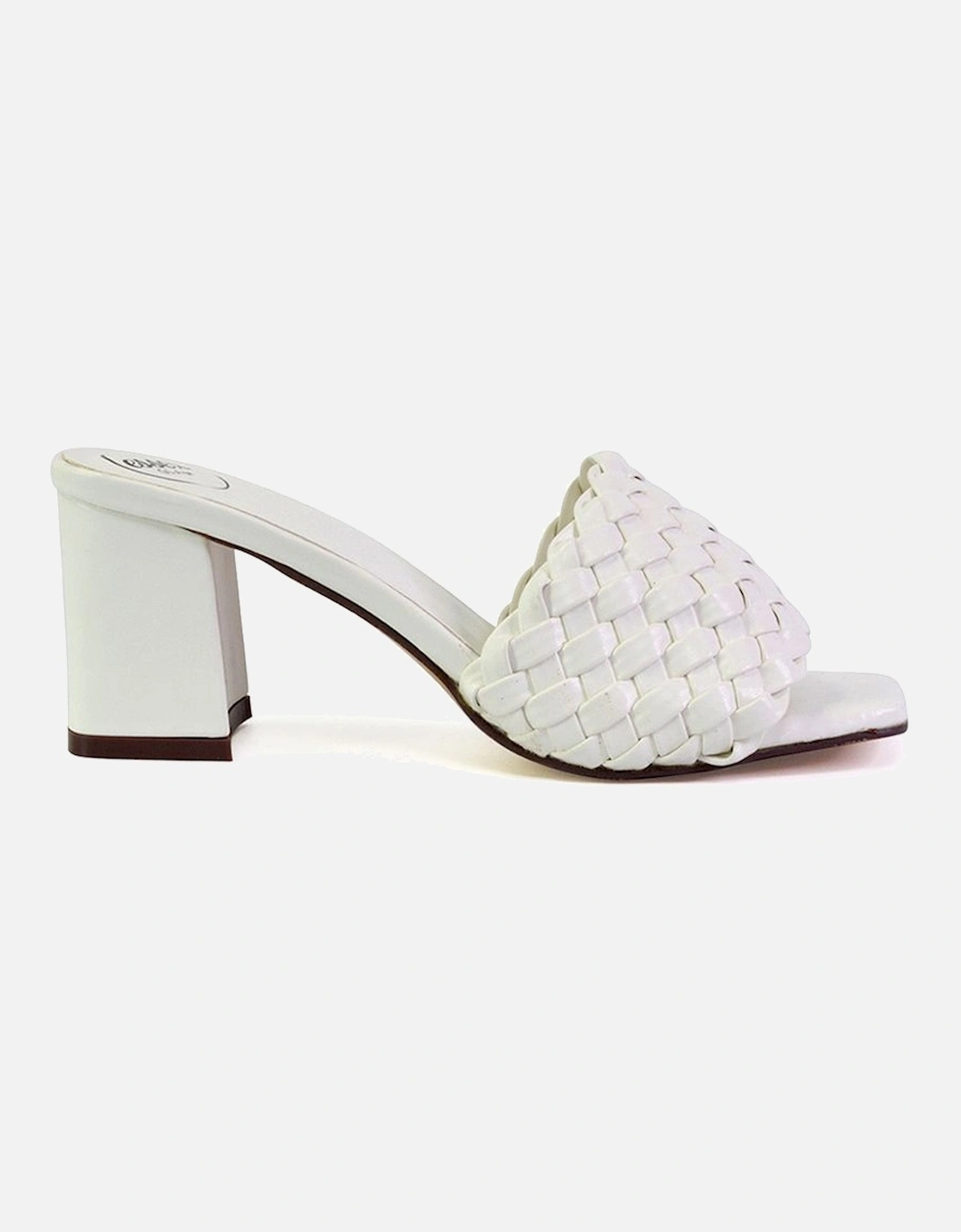 'Aries' Slip On Block Heel Sandals Woven Square Toe, 2 of 1