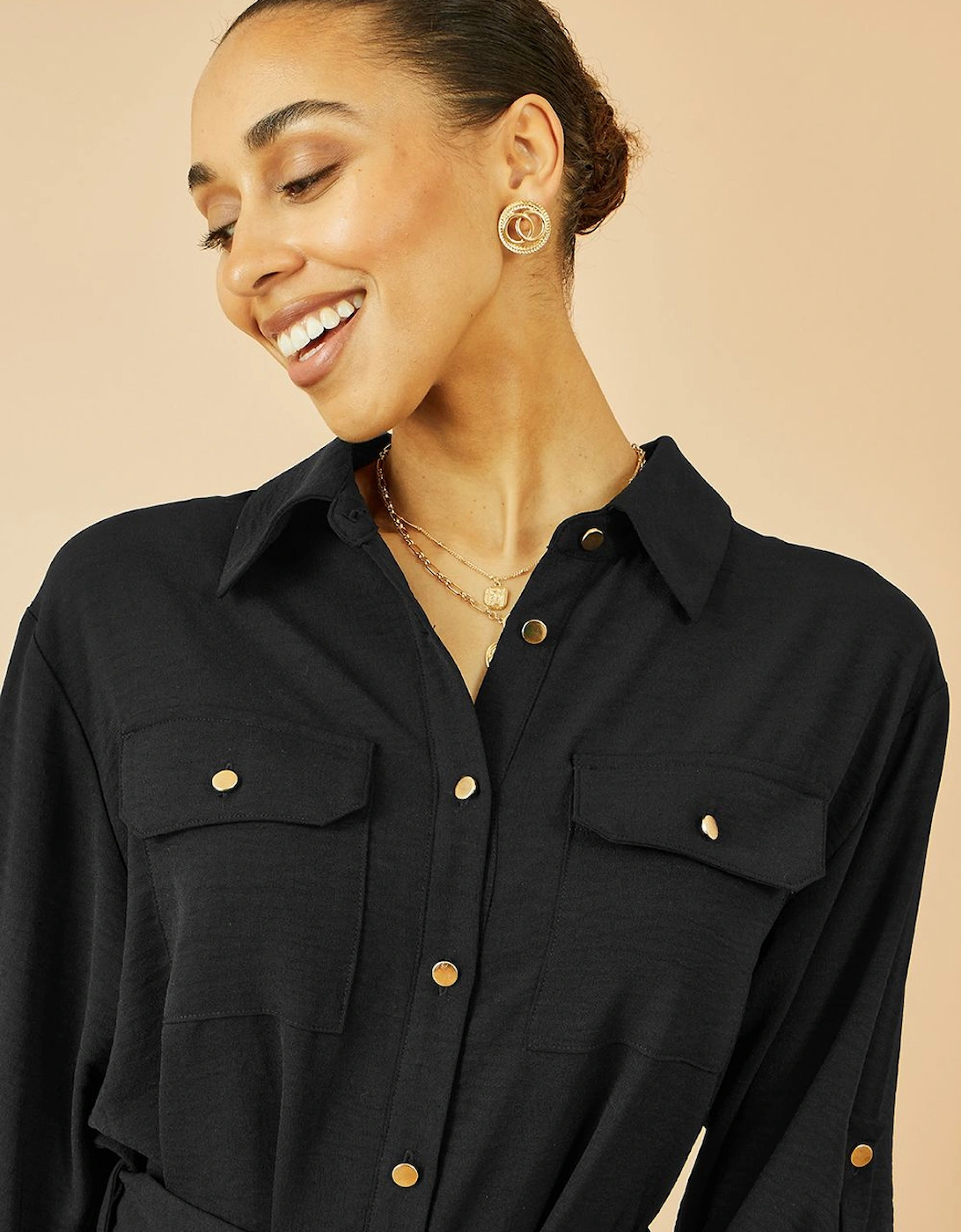 Black Stretch Midi Shirt Dress, 2 of 1