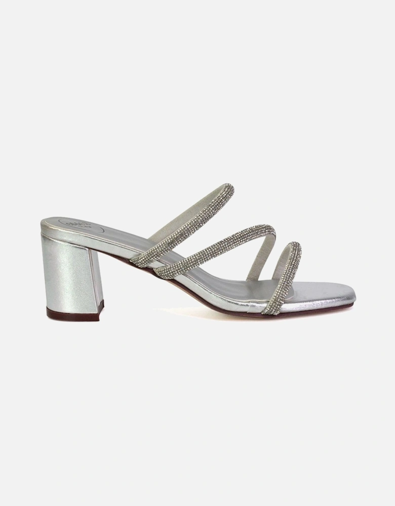 'Mckenna' Diamante Strappy Square Toe Block High Heel Mules
