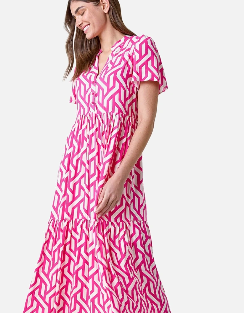 Geometric Print Tiered Midi Dress