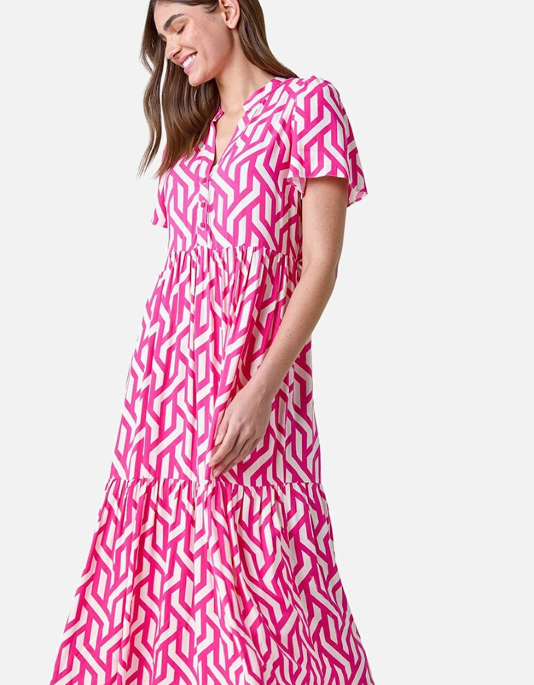 Geometric Print Tiered Midi Dress, 2 of 1