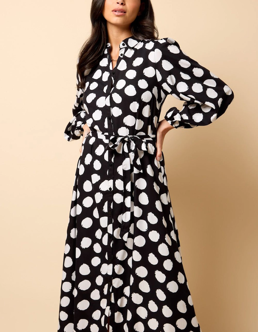 Saffron and Amber Monochrome  Spot Print Midi Dress, 2 of 1