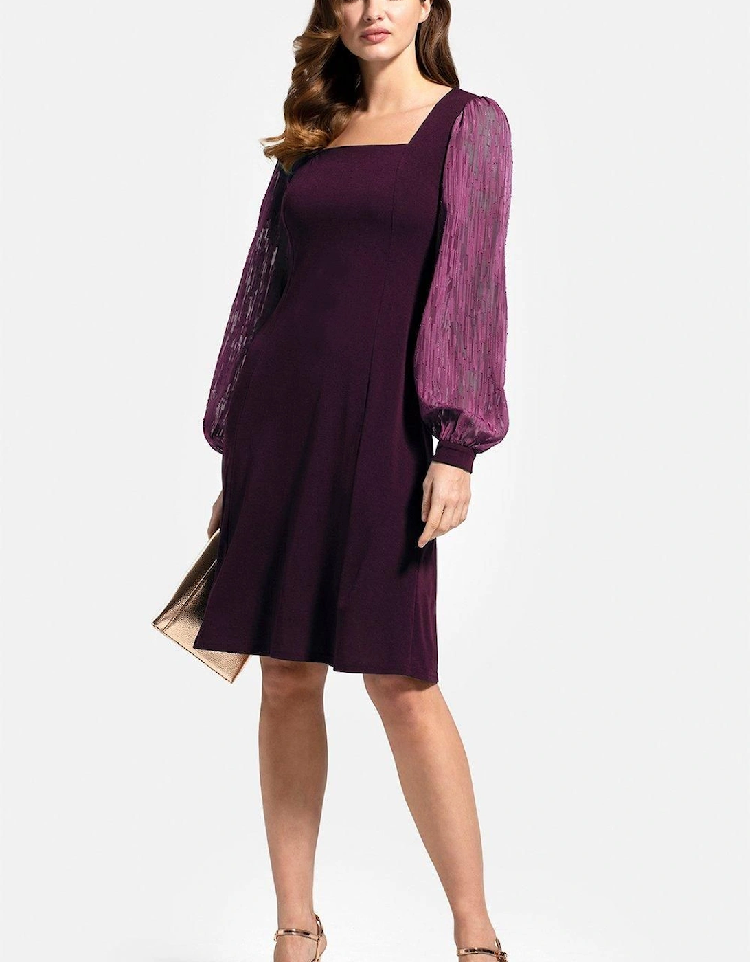 Square Neck Jersey Dress with Chiffon, 2 of 1