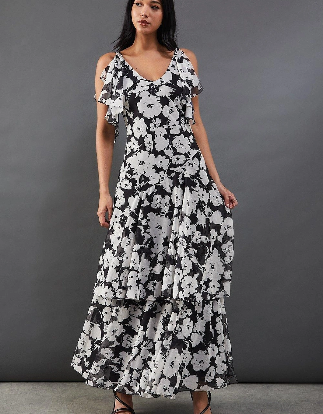 Floral Strappy Chiffon Tendril Layer Midi Dress, 2 of 1
