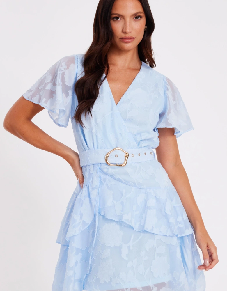 Light Blue Belted Skater Dress