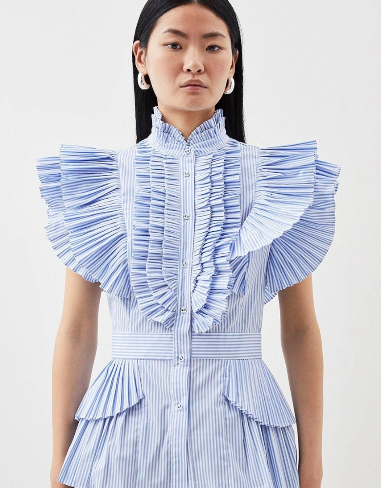 Sleeveless Striped Pleated Ruffle Blouse