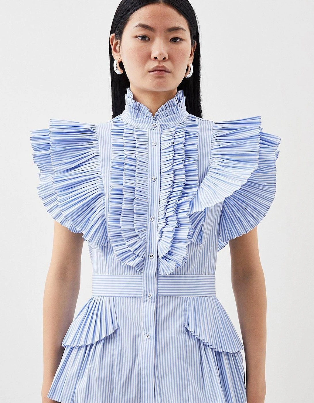 Sleeveless Striped Pleated Ruffle Blouse, 2 of 1