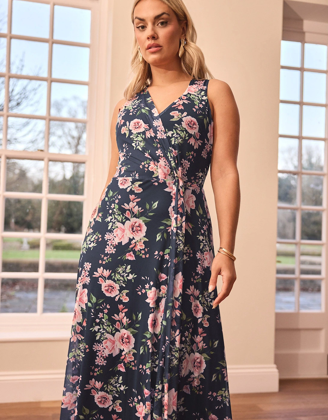 Floral Mesh Draped Maxi Dress, 2 of 1