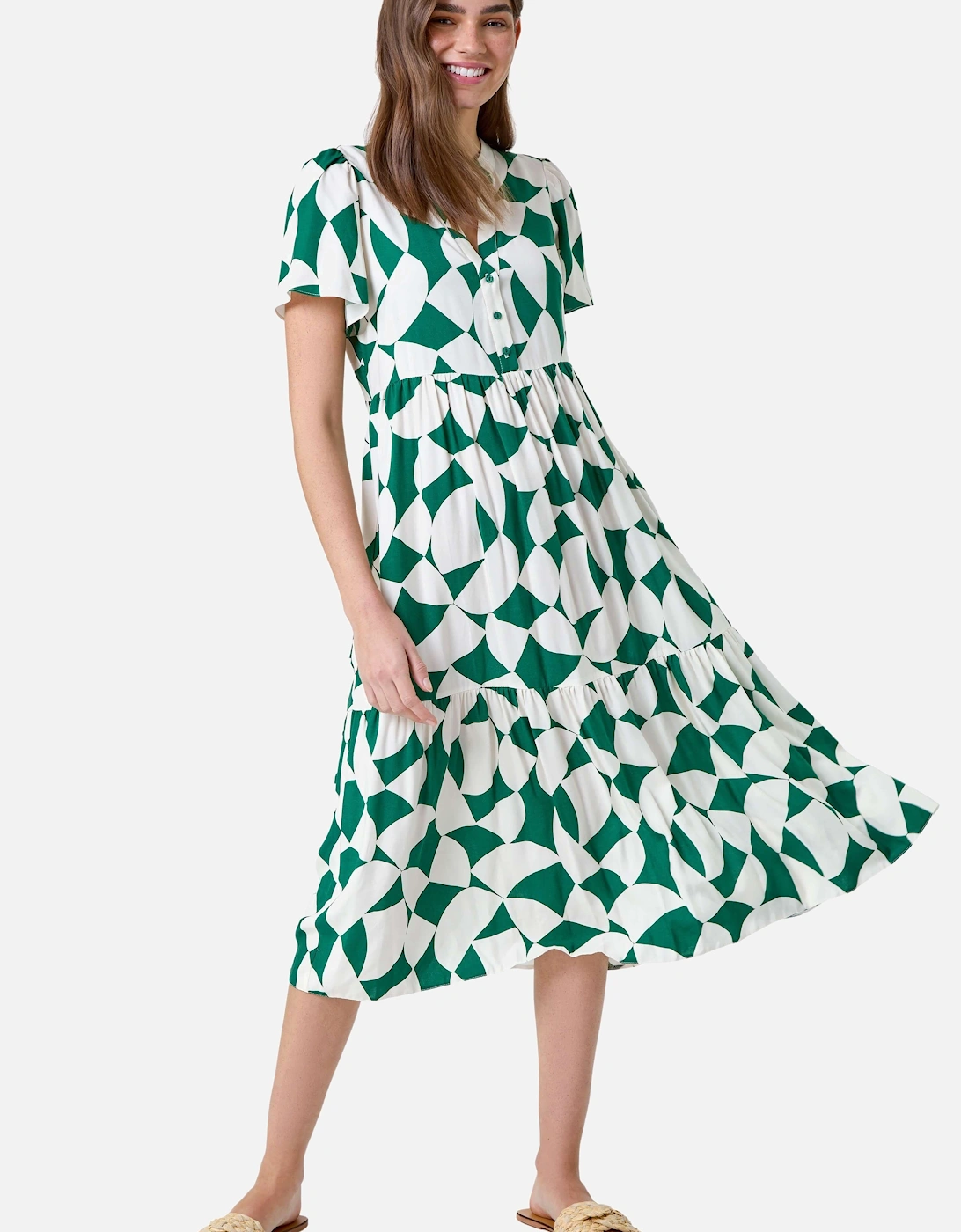 Geometric Print Tiered Midi Dress, 2 of 1
