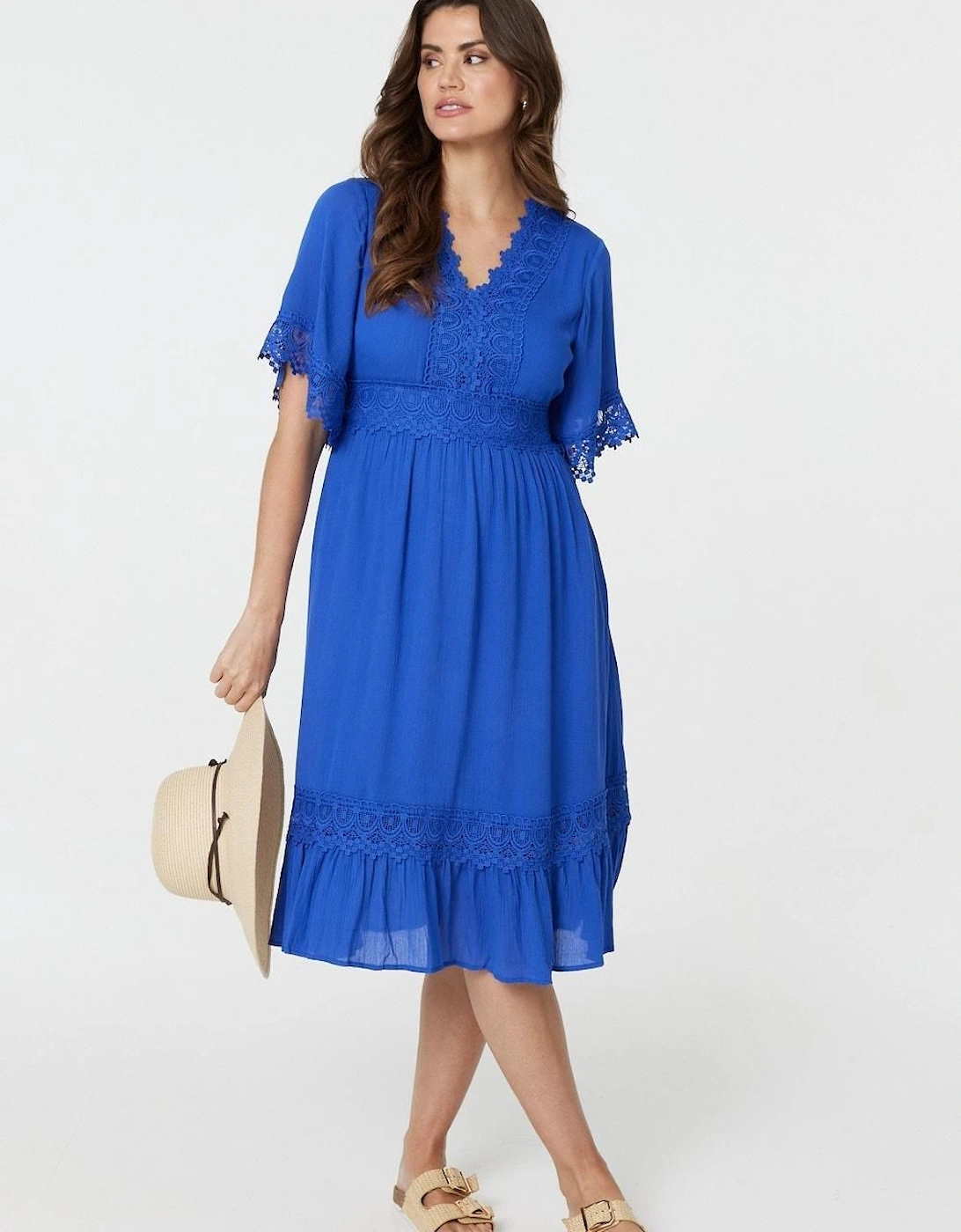 Lace Trim 3/4 Sleeve Midi Dress, 2 of 1