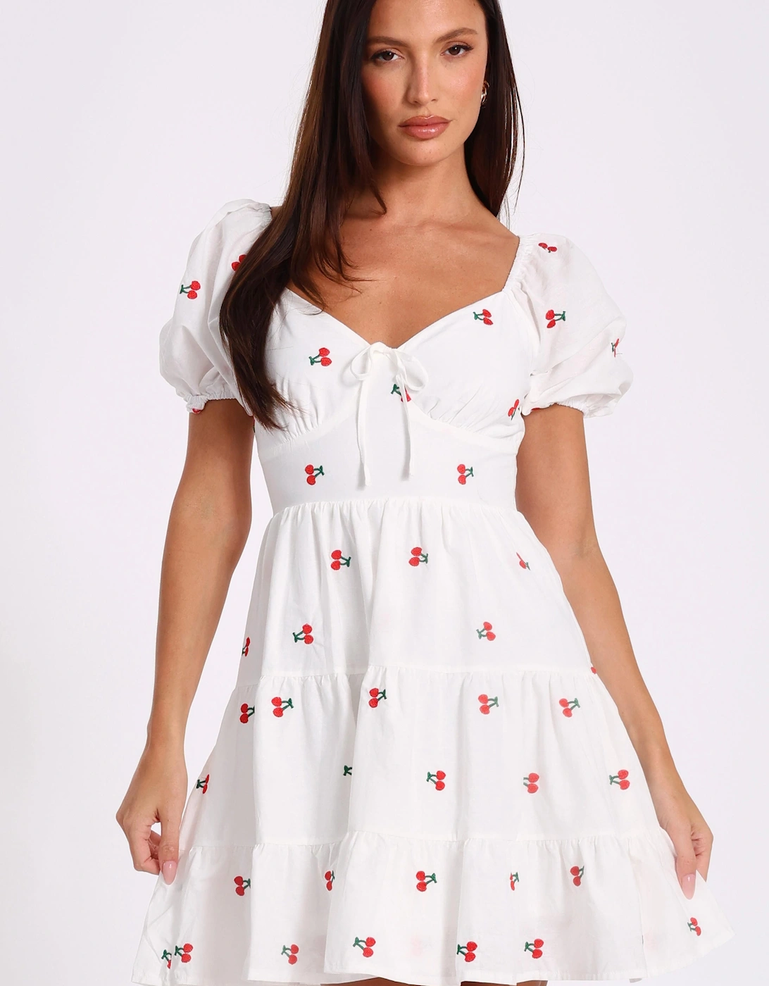 White Cherry Print Skater Dress, 2 of 1
