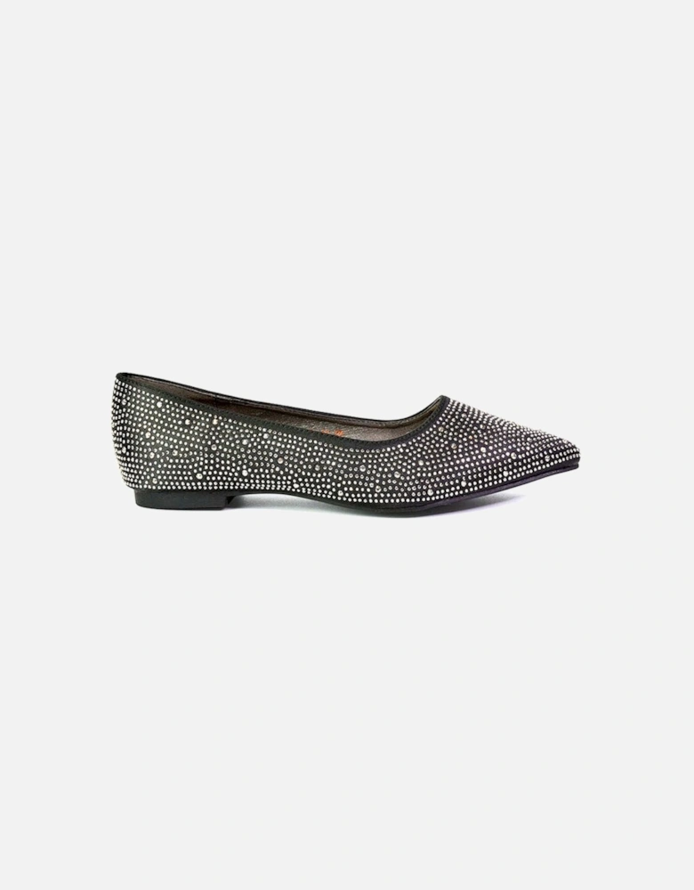 'Marshall' Bridal Shoes Flat Pointed Toe Sparkly Rhinestones Ballerina