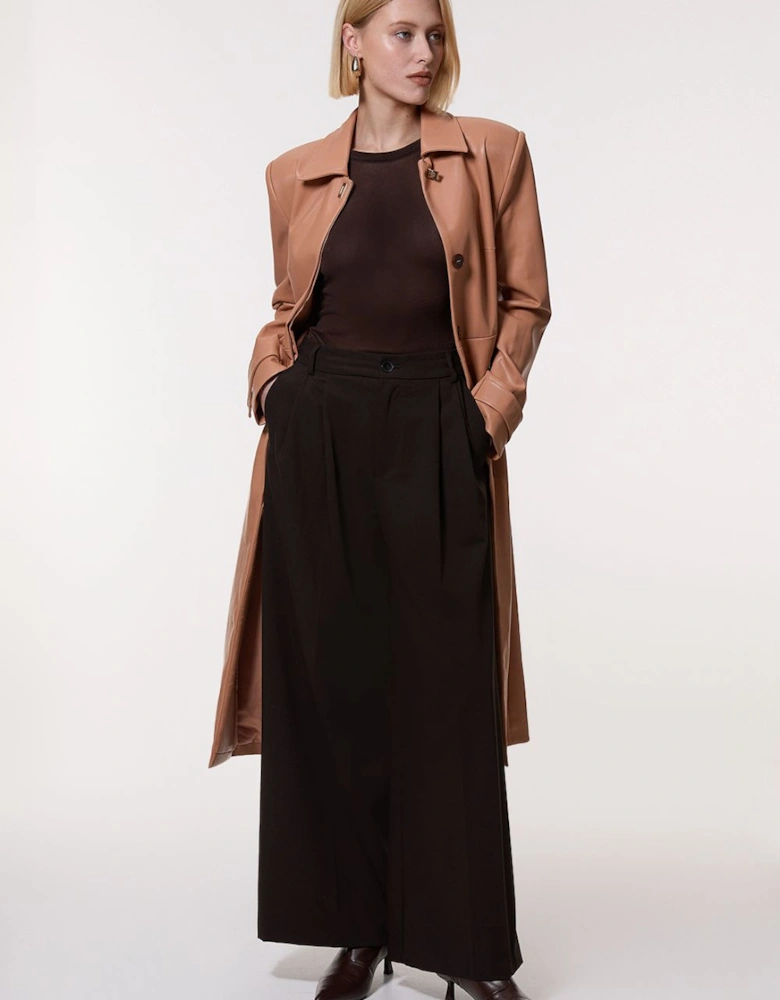 Faux Leather Clasp Detail Clean Tailored Trench Coat