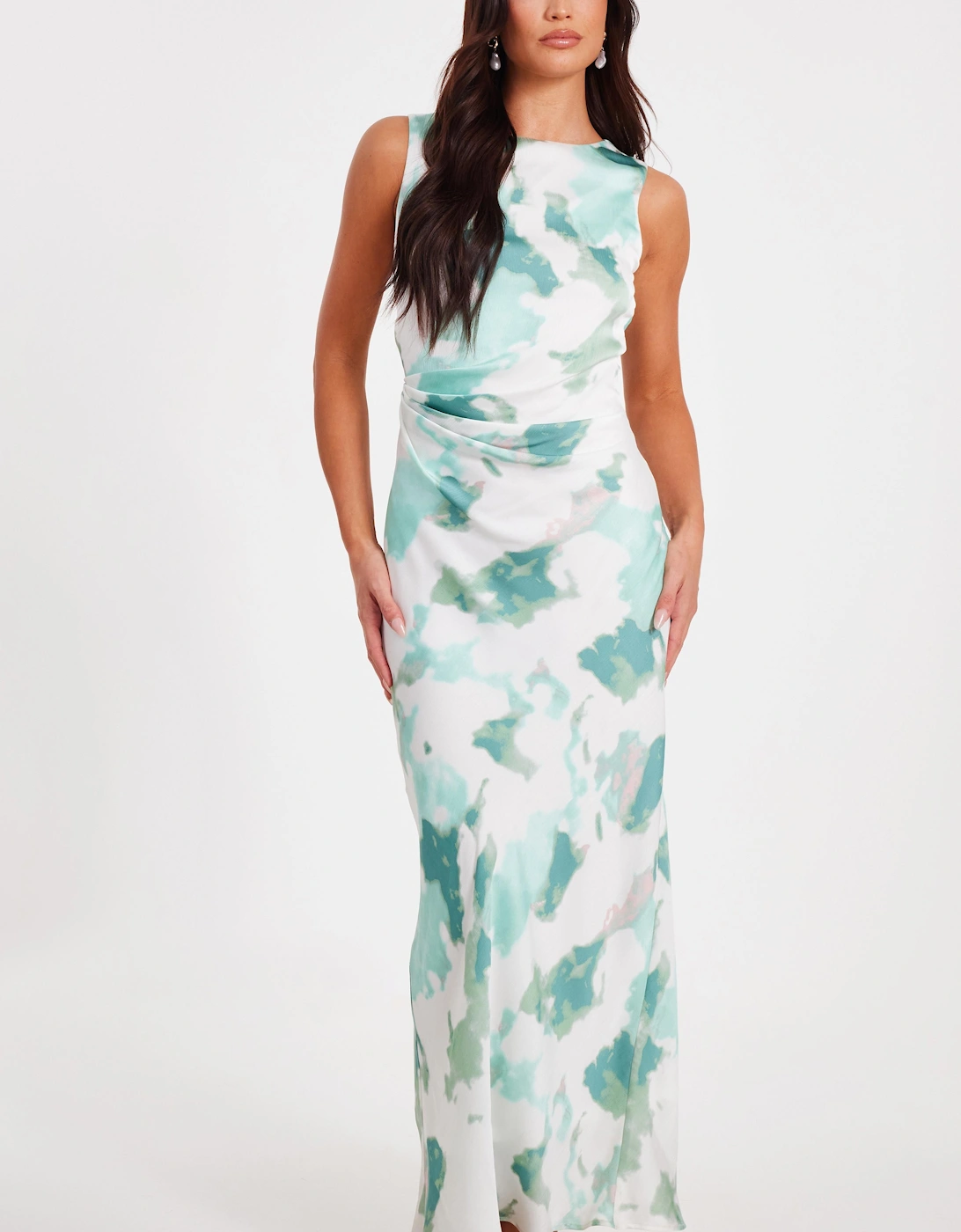 Light Green Satin Marble Midaxi Dress, 2 of 1
