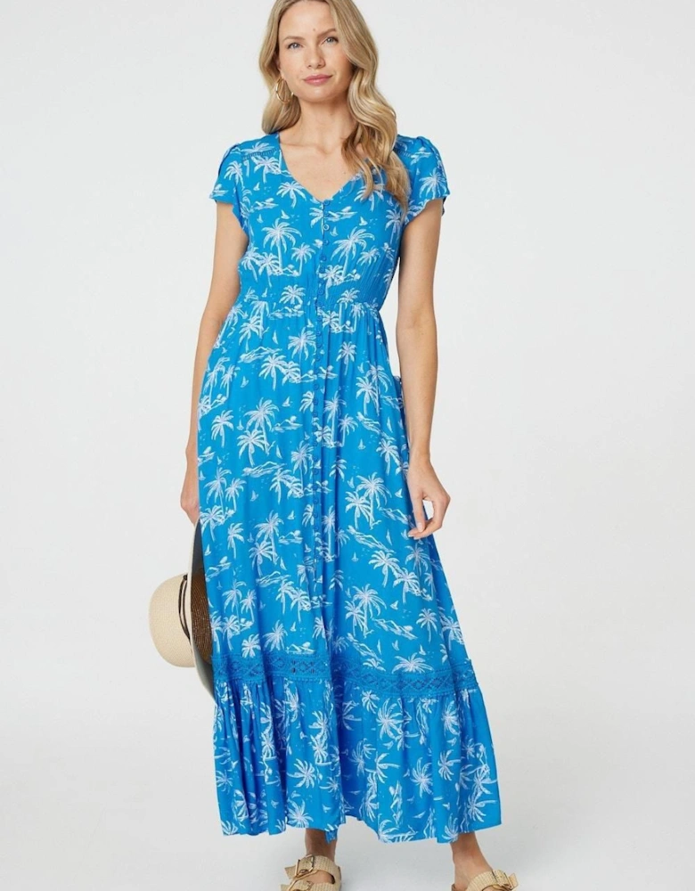 Tropical Print Angel Sleeve Maxi Dress