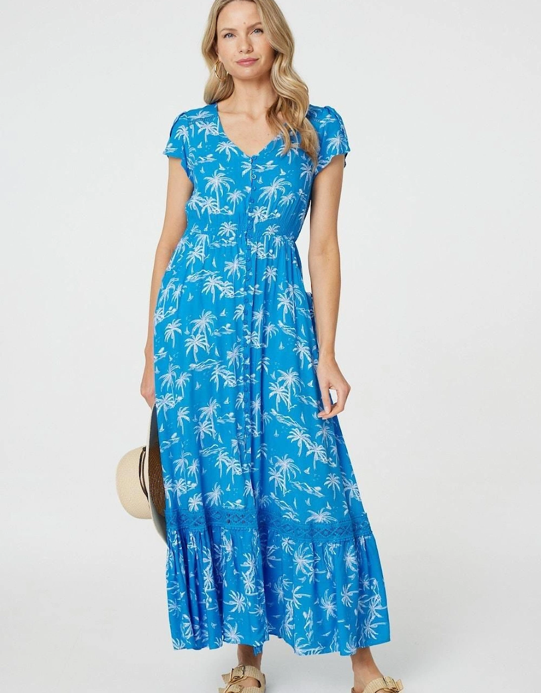 Tropical Print Angel Sleeve Maxi Dress, 2 of 1
