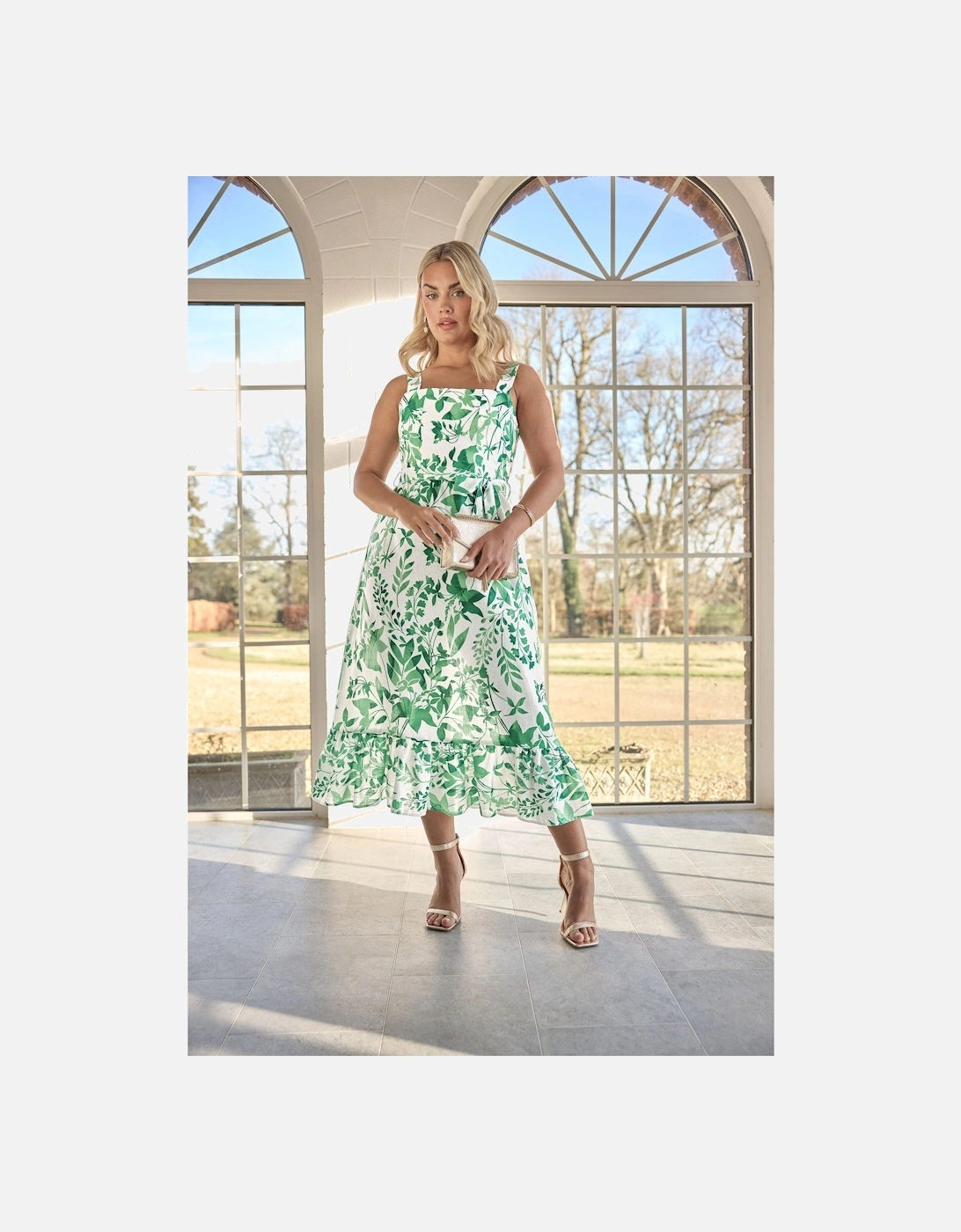 Botanical Leaf Print Linen Look Dress, 2 of 1