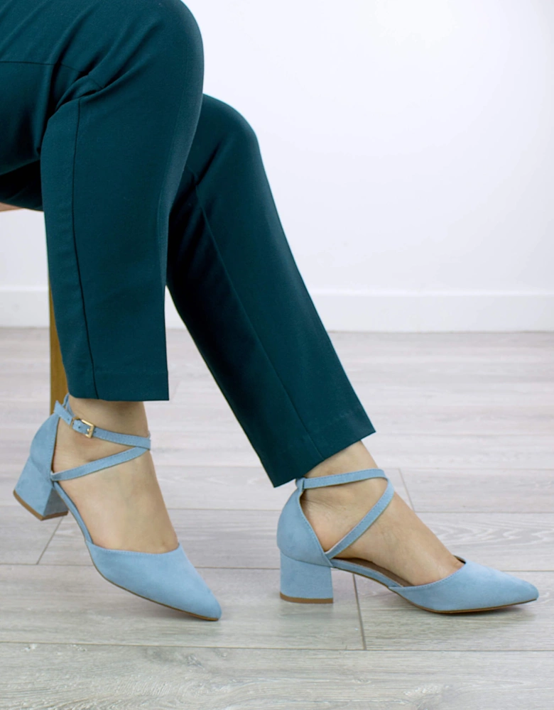 Mid Block Heel Faux Suede Pointed Toe Evening Party  Strappy Heels