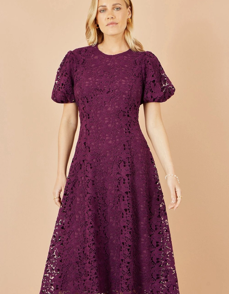 Burgundy Lace Midi Skater Dress