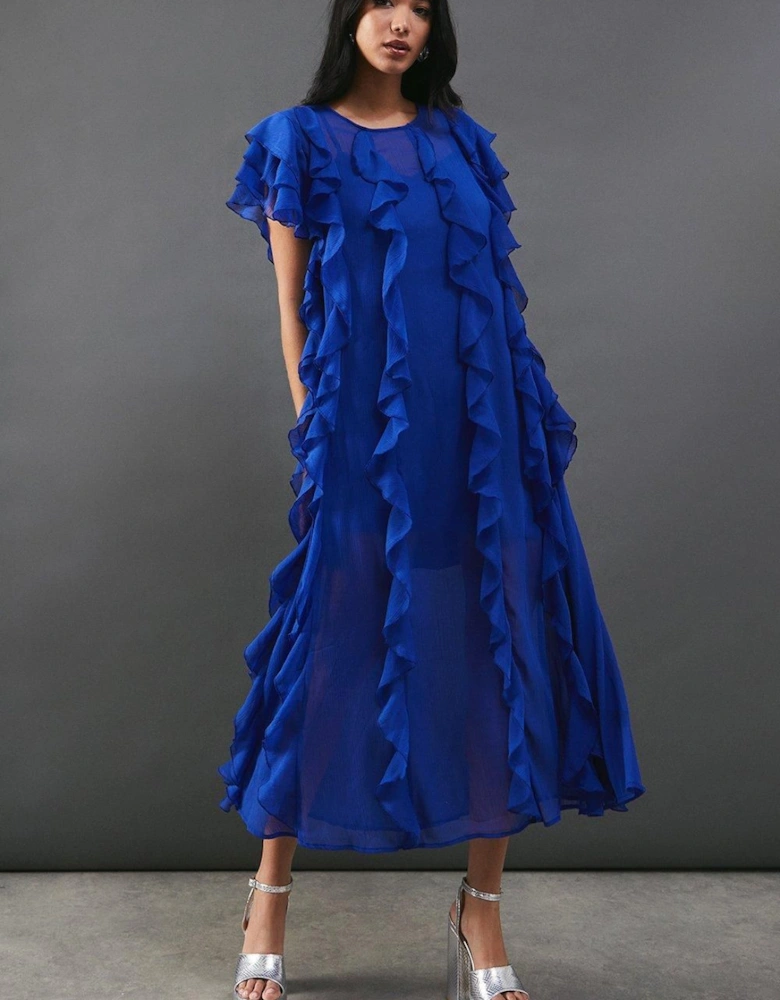 Chiffon Ruffle Tendril Sleeveless Midaxi Dress
