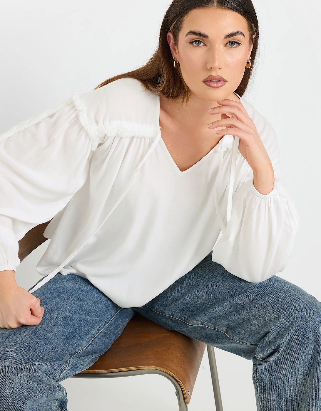 Tall Fringed Seam Tie Neck Blouse, 2 of 1