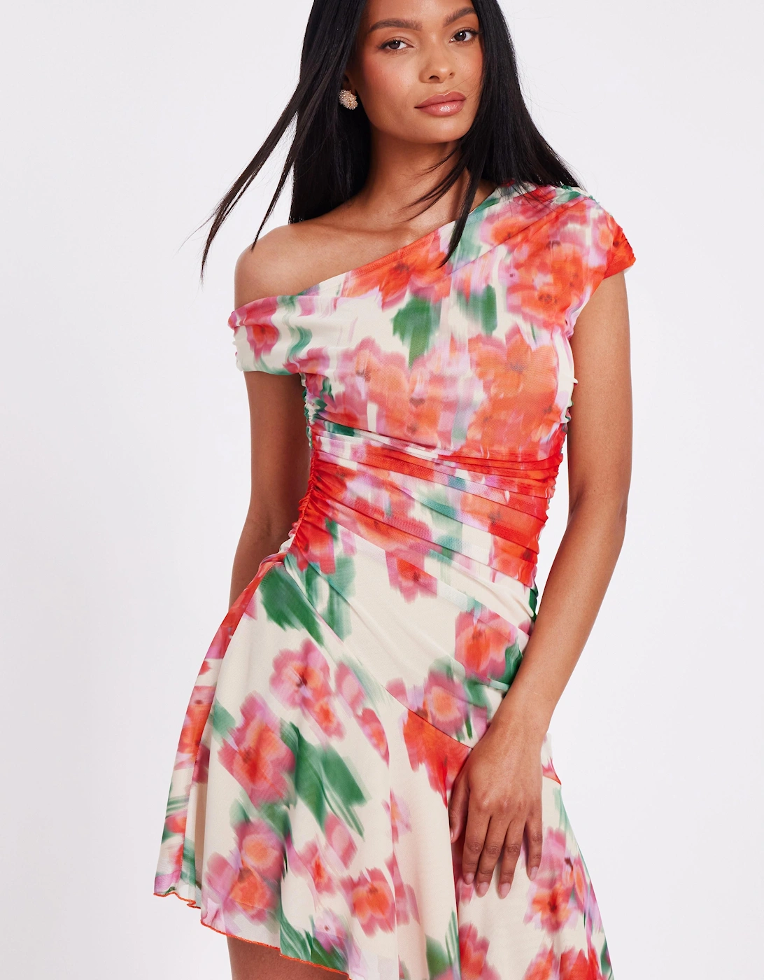 Red Mesh Floral Mini Dress, 2 of 1