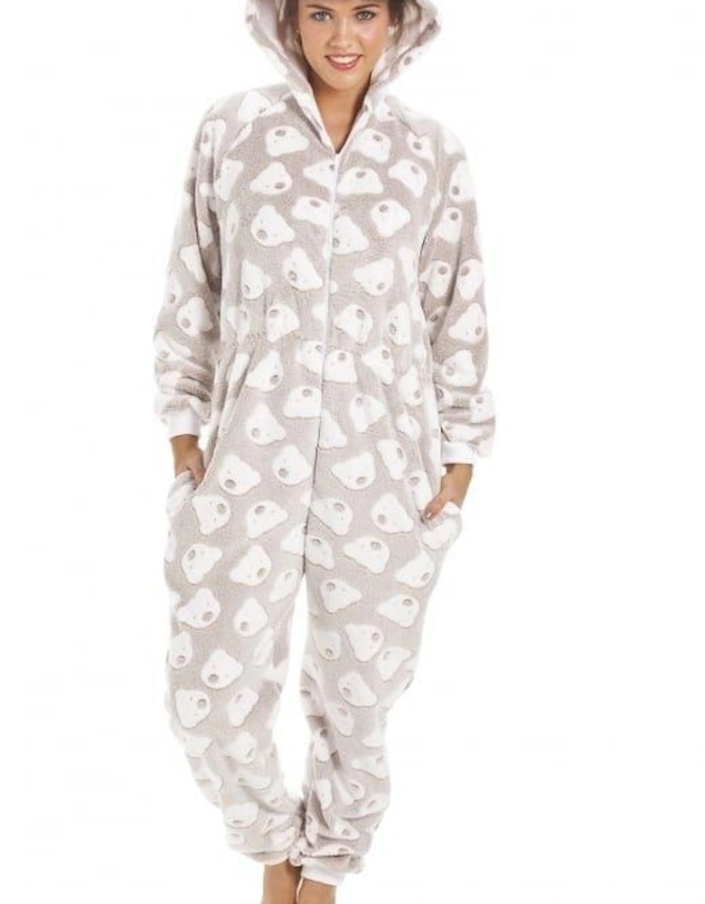 Supersoft Cuddle Fleece Bear Print Hooded Onesie