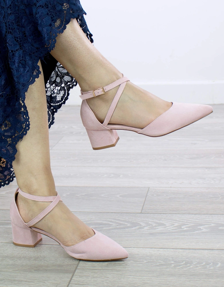 Mid Block Heel Faux Suede Pointed Toe Evening Party  Strappy Heels