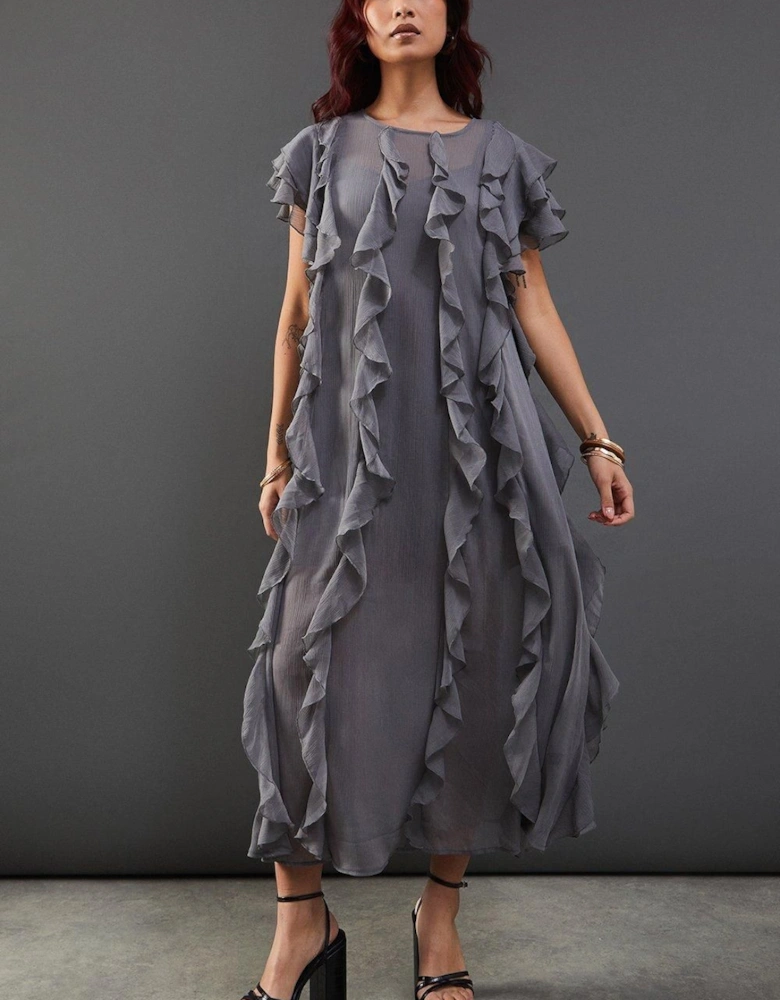 Chiffon Ruffle Tendril Sleeveless Midaxi Dress