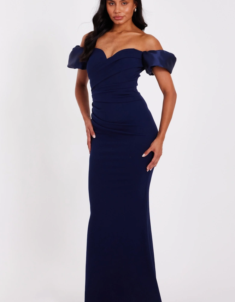 Navy Puff Sleeve Maxi Dress
