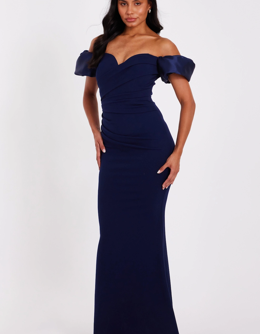 Navy Puff Sleeve Maxi Dress, 2 of 1