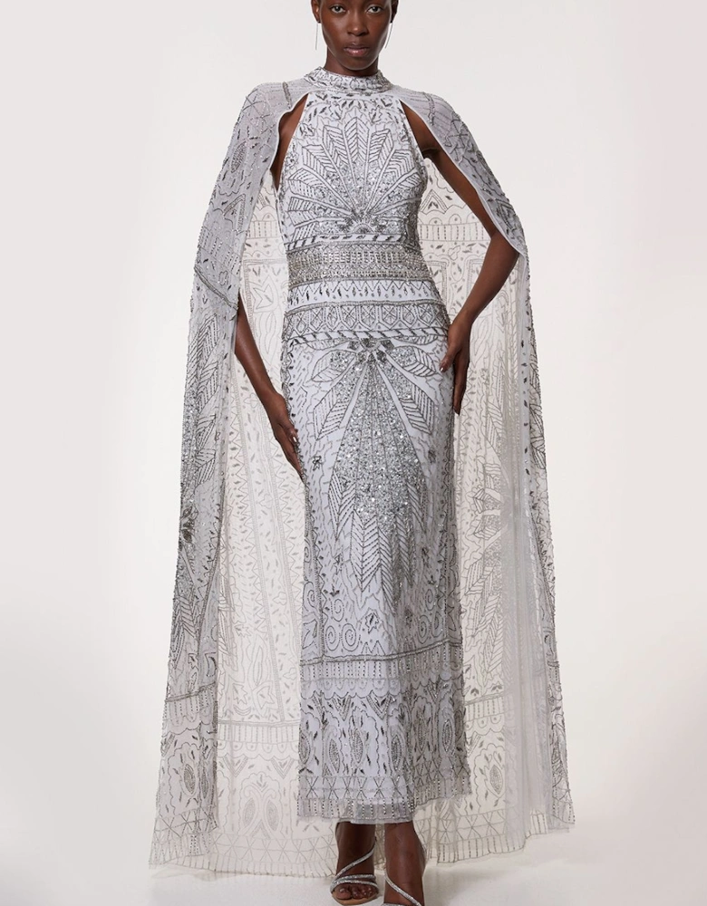 Petite Premium Embellished Detail Drapey Woven Maxi Dress