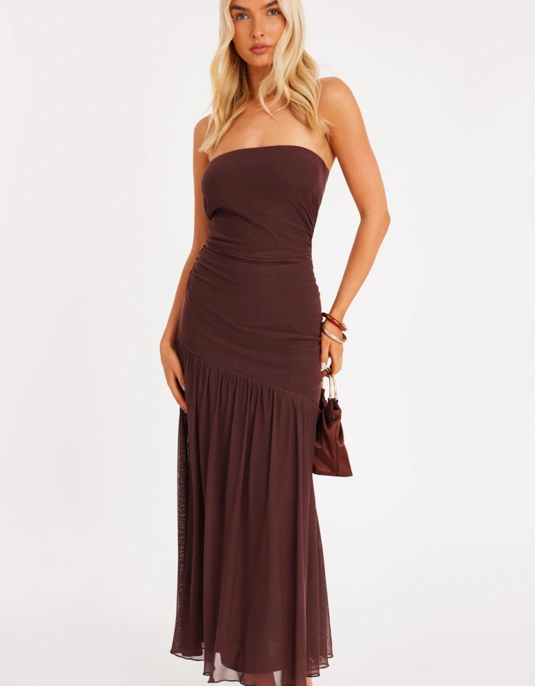 Brown Mesh Bandeau Midaxi Dress