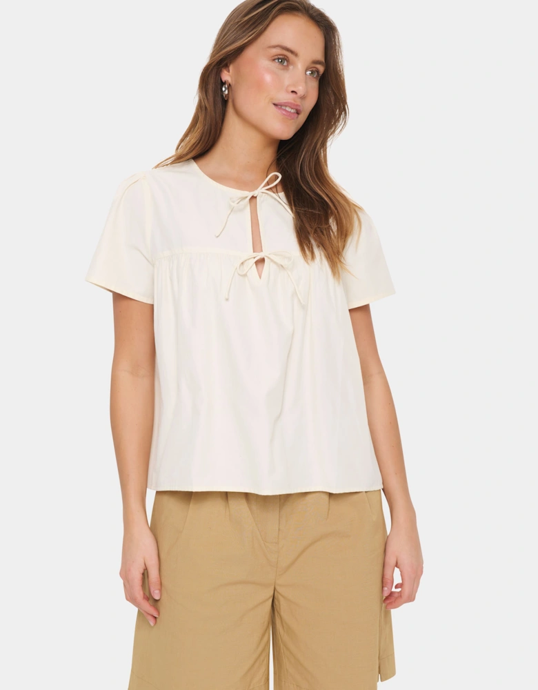 KittySZ Tie Neck Short Sleeve Blouse