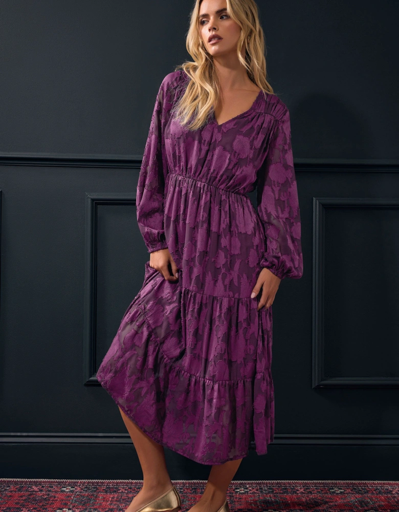 Petite Floral Jacquard Boho Dress
