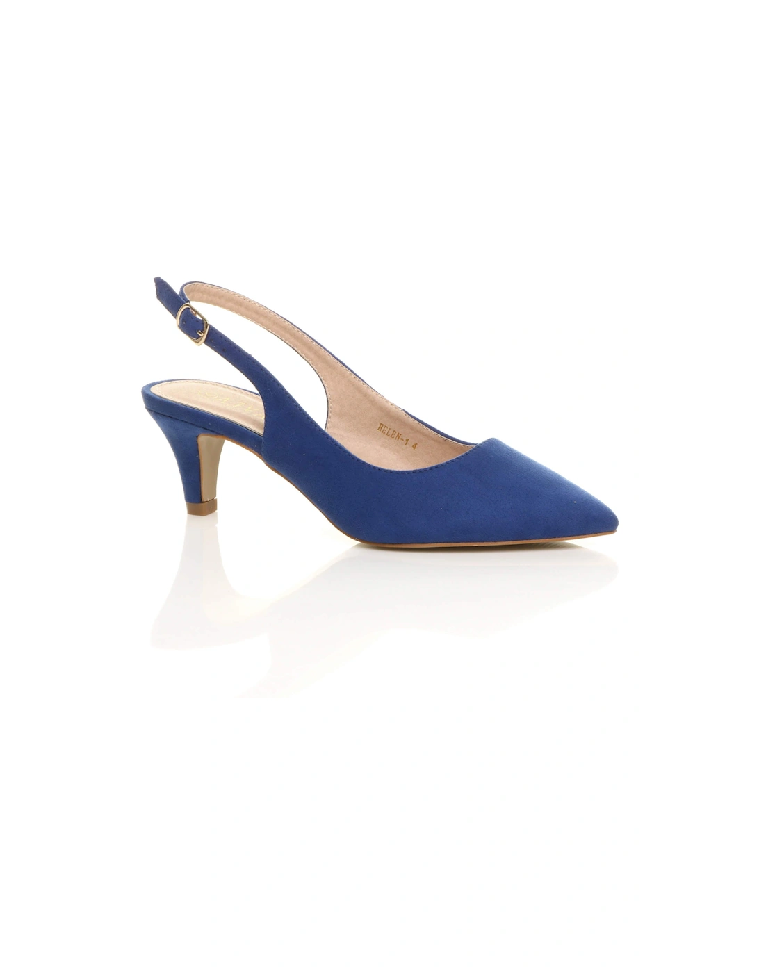 Mid Slim Heel Slingback Pointed Faux Suede Court Shoes, 2 of 1